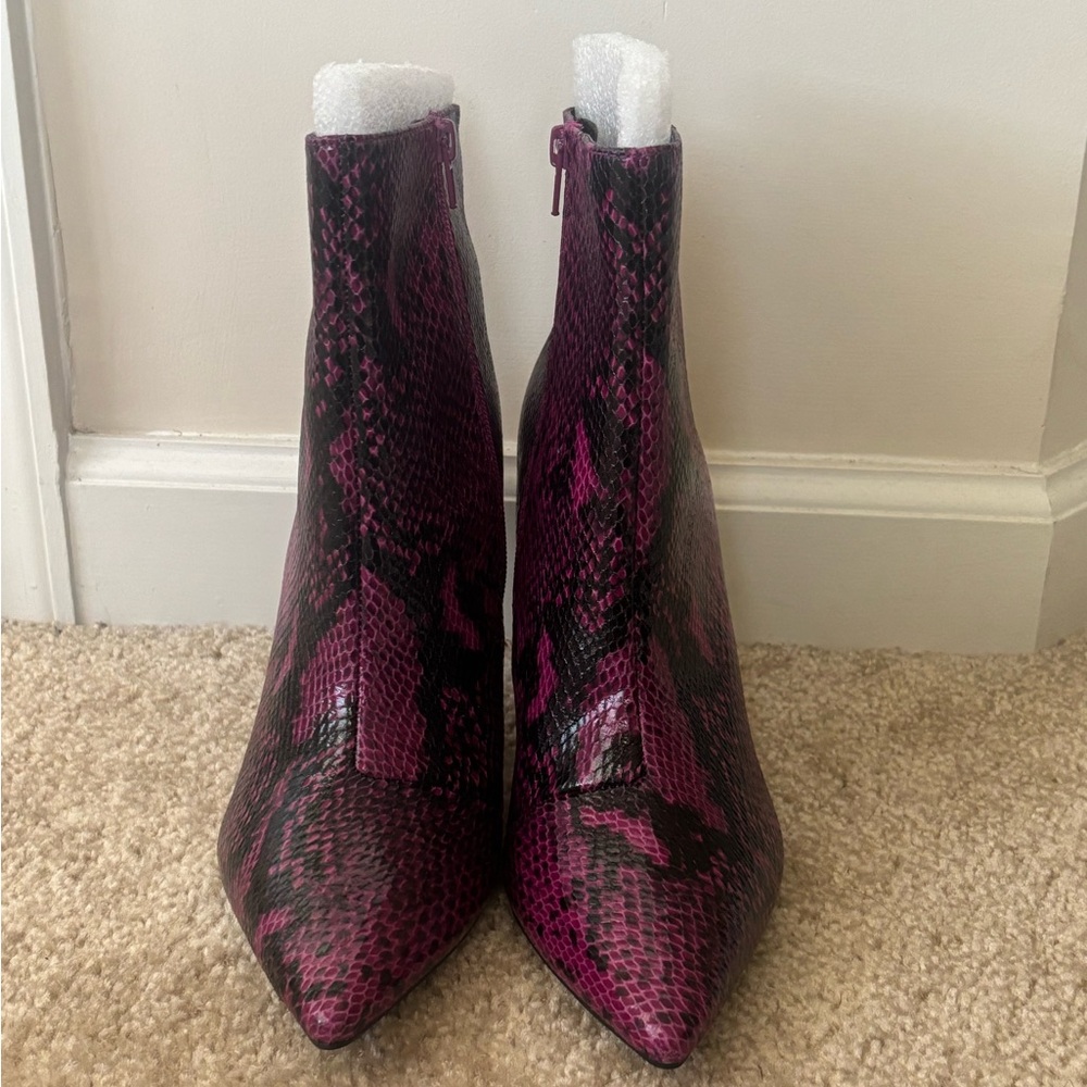 Thalia Sodi Fuchsia Snake Print Ankle Boots